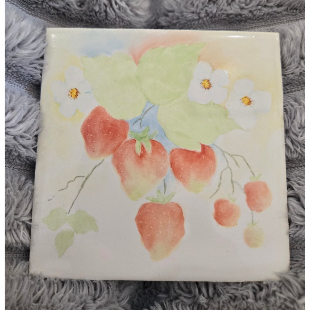 Vintage Dal-Tile Strawberry Ceramic Art Tile 4.25 Inch Mexico 77-208 Cottagecore